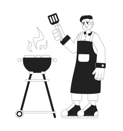 Happy man stand with spatula  Illustration