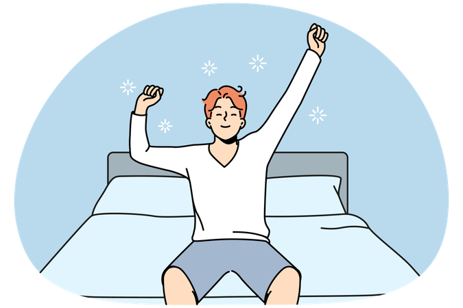 Happy man stretch in bed  Illustration