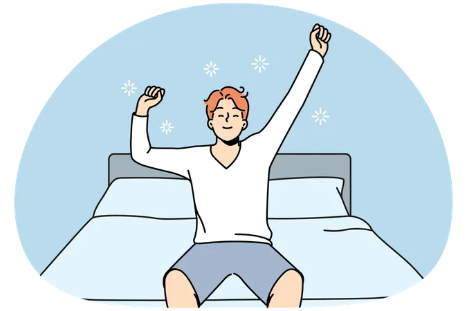 Happy man stretch in bed  Illustration