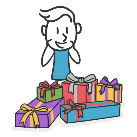 Happy man surrounded by presents  Illustration