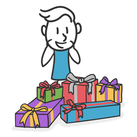 Happy man surrounded by presents  Illustration