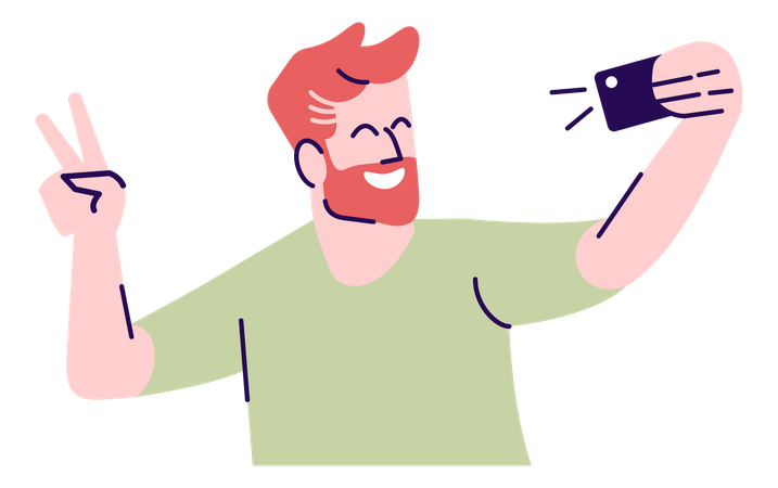 Happy Man Taking Selfie  Illustration