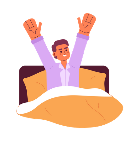 Happy man waking up in bed  Illustration