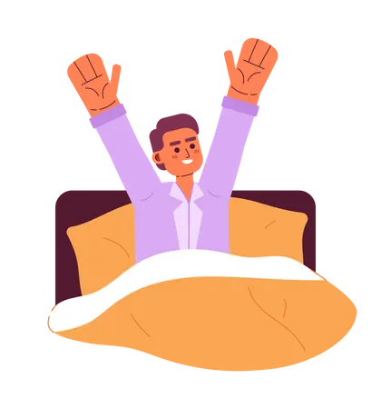 Happy Man Waking Up In Bed Semi Flat Colorful Vector Character Feeling Refreshed After Sleep Editable Half Body Person On White Simple Cartoon Spot Illustration For Web Graphic Design And Animation Illustration