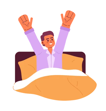 Happy man waking up in bed  Illustration