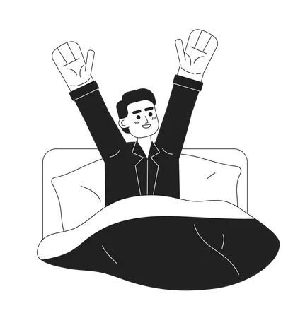 Happy man waking up in bed  Illustration