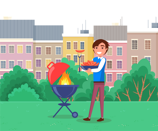 Happy man with barbecue  Illustration