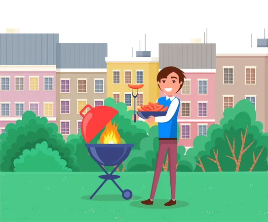 Happy man with barbecue  Illustration