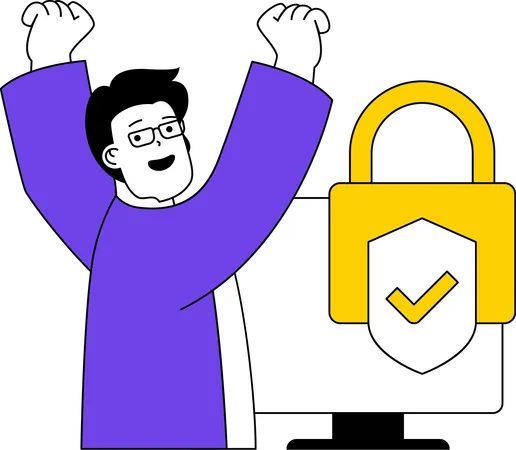 Happy man with computer security  Illustration