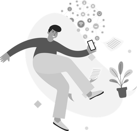 Happy Man with digital Networking  Illustration