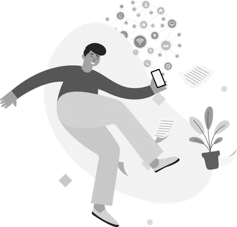 Happy Man with digital Networking  Illustration
