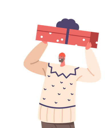 Happy Man With Gift  Illustration