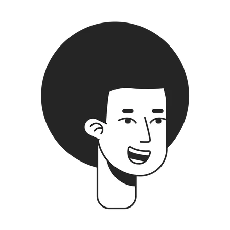 Happy Man With Kinky Hair Monochromatic Flat Vector Character Head Black And White Avatar Icon Editable Cartoon User Portrait Simple Lineart Ink Spot Illustration For Web Graphic Design Animation イラスト