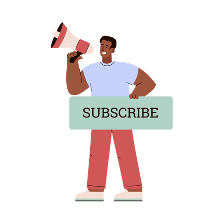 Happy man with loudspeaker advertises subscription  Illustration