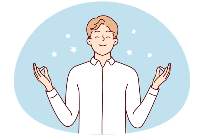 Happy man with mudra hands meditate  Illustration