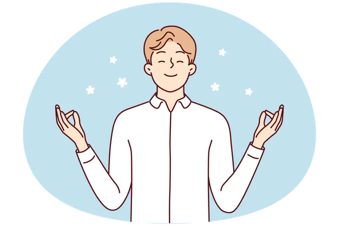 Happy man with mudra hands meditate  Illustration