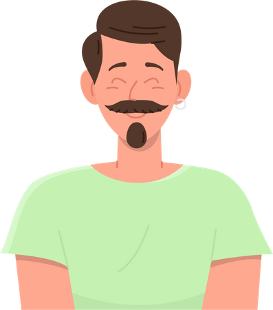 Happy man with mustache and beard showing positive emotion feeling good and satisfied  Illustration