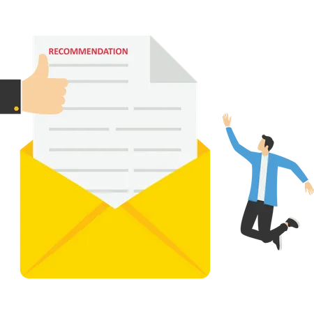 Happy man with recommendation letter in email envelope  Illustration