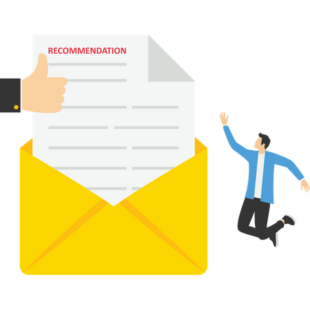 Happy man with recommendation letter in email envelope  Illustration