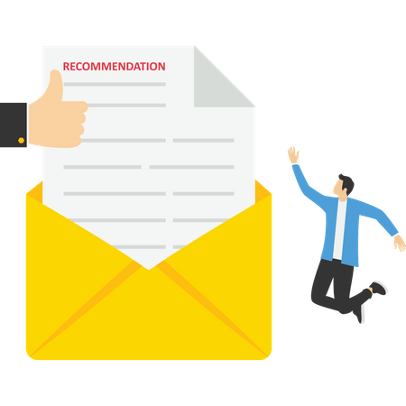 Happy man with recommendation letter in email envelope  Illustration
