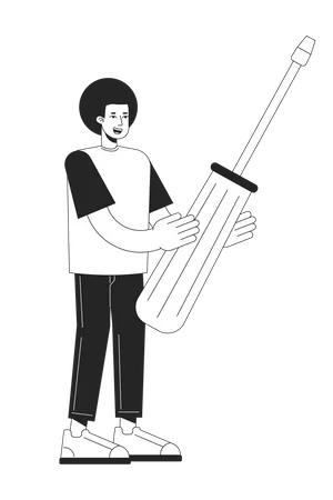 Happy Man With Screwdriver Tool Monochromatic Flat Vector Character Linear Hand Drawn Sketch Editable Full Body Person Simple Black And White Spot Illustration For Web Graphic Design And Animation Illustration