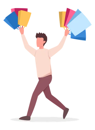 Happy man with shopping bags Illustration