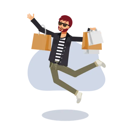 Happy man with shopping bags  Illustration