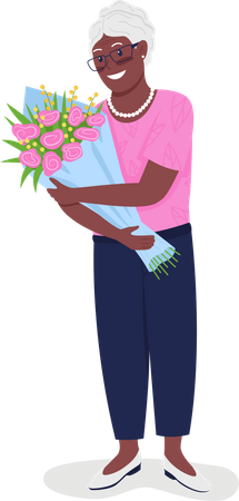 Happy mature African American woman with flowers Illustration