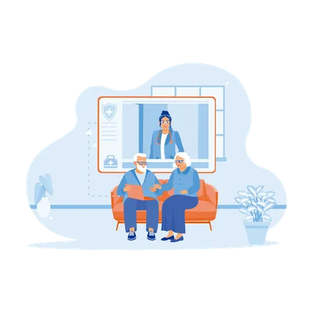 Happy Mature Husband And Wife Sitting On Sofa At Home  Illustration