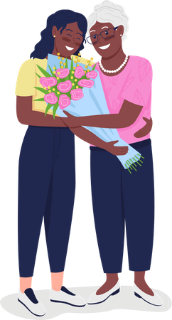 Happy mature mother with adult daughter  Illustration