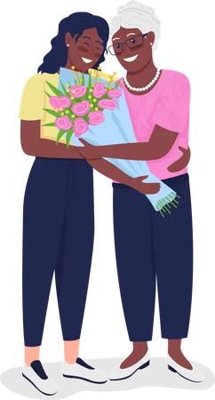 Happy mature mother with adult daughter Illustration