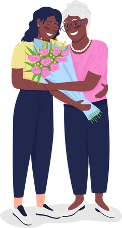 Happy mature mother with adult daughter  Illustration