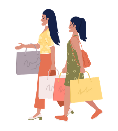 Happy mom and daughter with shopping bags Illustration