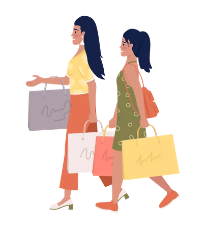 Happy mom and daughter with shopping bags  Illustration