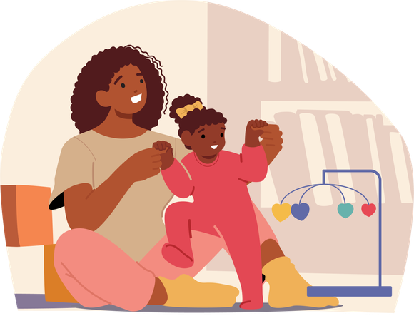 Happy Mom And Toddler Daughter  Illustration