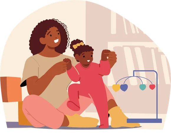 Happy Mom And Toddler Daughter  Illustration