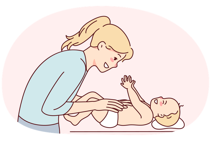 Happy mom playing with newborn  Illustration