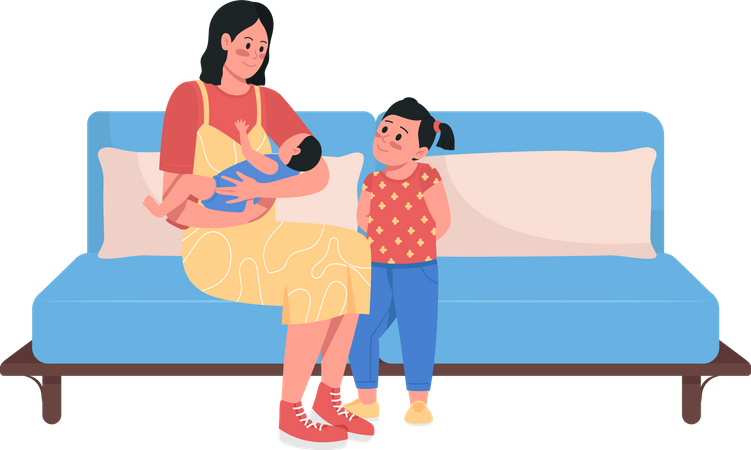 Happy mom with kids  Illustration