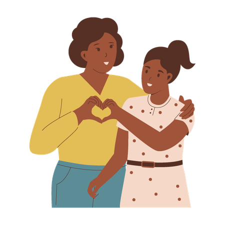 Happy mother and daughter making heart using hand  Ilustração