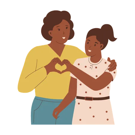 Happy mother and daughter making heart using hand  Ilustración