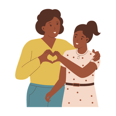 Happy mother and daughter making heart using hand  Illustration