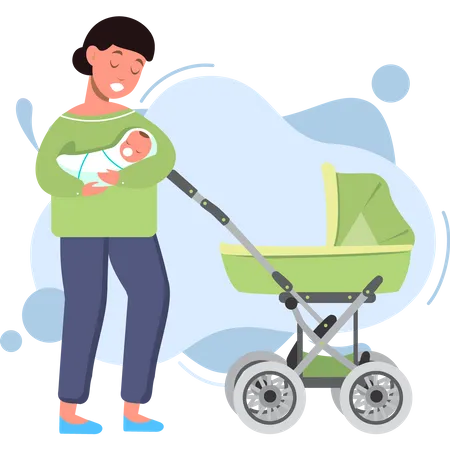 Happy Mother carrying newborn baby  Illustration