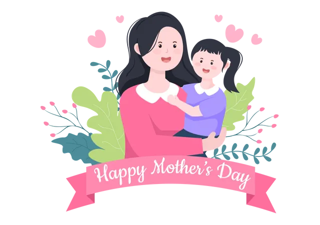 Happy Mother Day Flat Design Illustration Mother Holding Baby Or With Their Children Which Is Commemorated On December 22 For Greeting Card And Poster Illustration