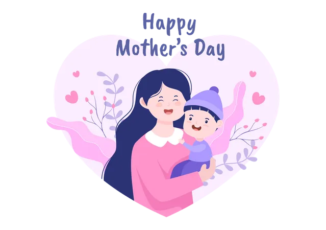 Happy Mother Day Flat Design Illustration Mother Holding Baby Or With Their Children Which Is Commemorated On December 22 For Greeting Card And Poster Illustration