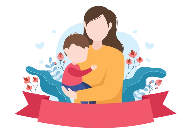 Happy Mother Day Flat Design Illustration Mother Holding Baby Or With Their Children Which Is Commemorated On December 22 For Greeting Card Or Poster Illustration