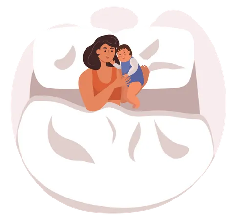 Happy mother sleeping with baby  Illustration