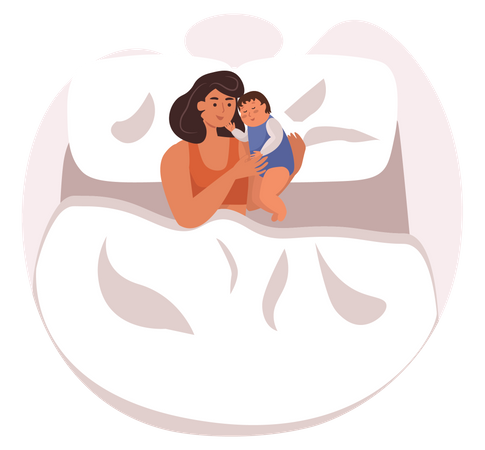 Happy mother sleeping with baby  Illustration