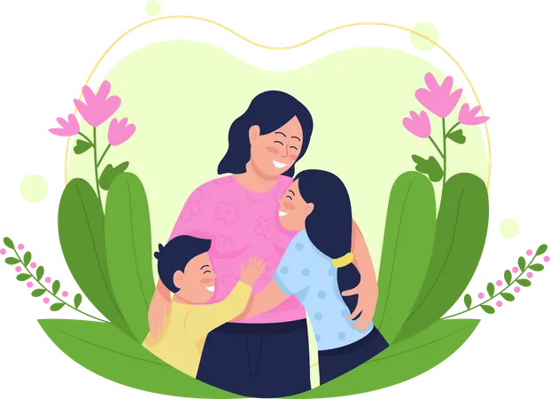 Happy mother with children Illustration