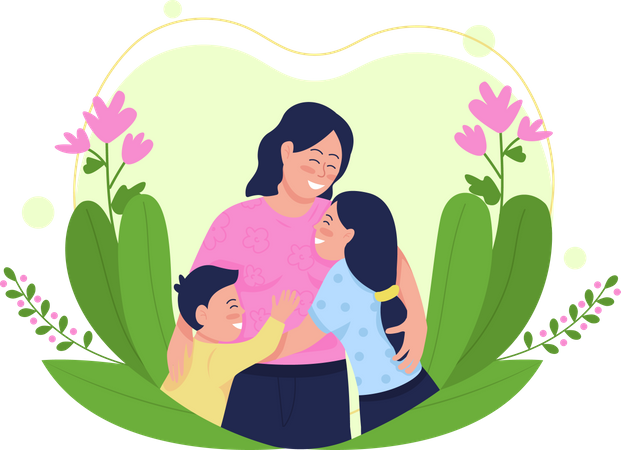 Happy mother with children  Illustration