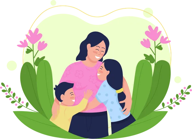 Happy mother with children  Illustration